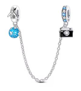Charm con catena di sicurezza da viaggio | Argento 925 | Compatibile con Pandora