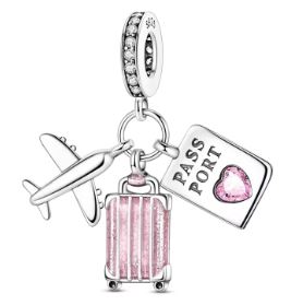 Charm Colgante Avion Maleta Pasaporte | Plata 925 | Compatible con Pandora
