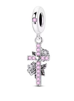 Charm Colgante Cruz Rosa | Plata 925 | Compatible con Pandora