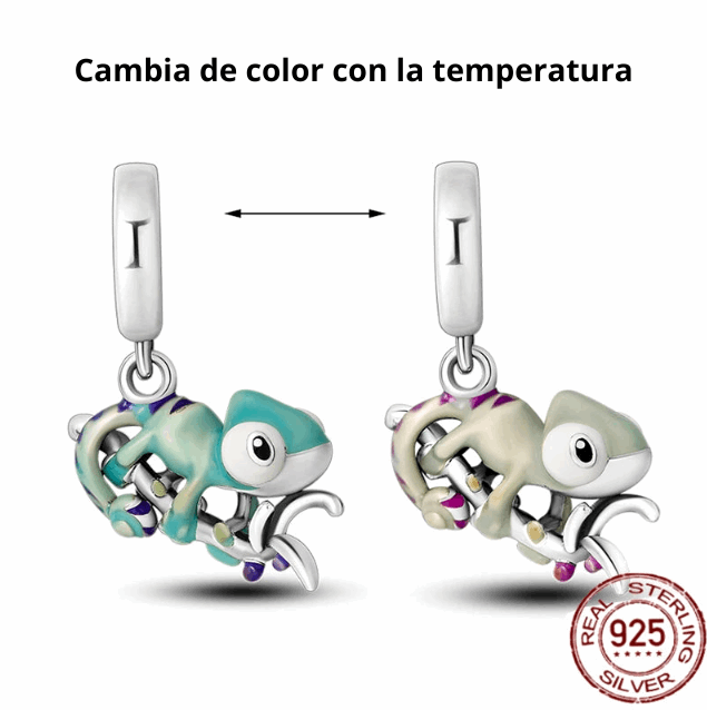 Charm Colgante Pascal Enredados Inspirado en Disney que Cambia de Color| Plata 925 | Compatible con Pandora