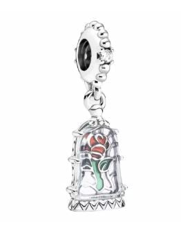Charm Colgante Rosa Inspirado en la Bella y la Bestia | Plata 925 | Compatible con Pandora