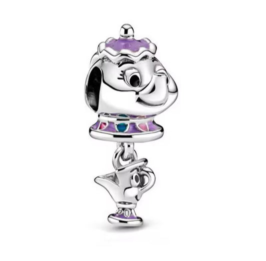 Charm Tetera Inspirada en la Bella y la Bestia | Plata 925 | Compatible con Pandora