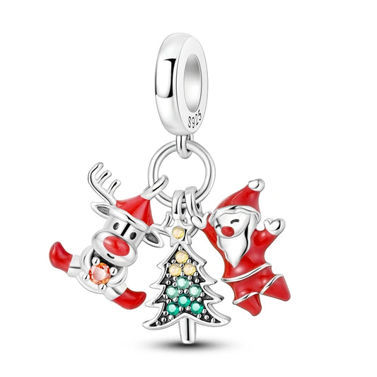 Charm Colgante Reno Arbol Santa Navidad | Plata 925 | Compatible con Pandora