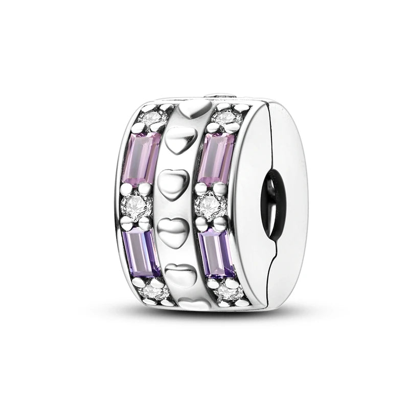Ciondolo con clip separatore a forma di cuori rosa | Argento 925 | Compatibile con Pandora