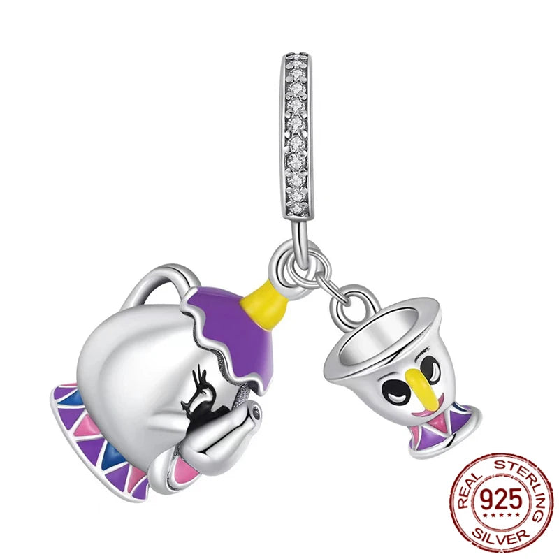 Charm Colgante Sra Potts y Chip Inspirado en Disney | Plata 925 | Compatible con Pandora