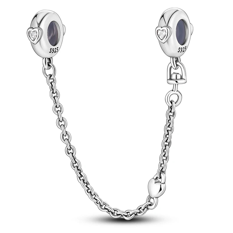Charm Cadena Seguridad Corazones | Plata 925 | Compatible con Pandora