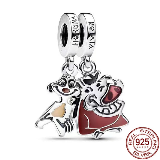 Charm Colgante Timon y Pumba Inspirado en Disney | Plata 925 | Compatible con Pandora