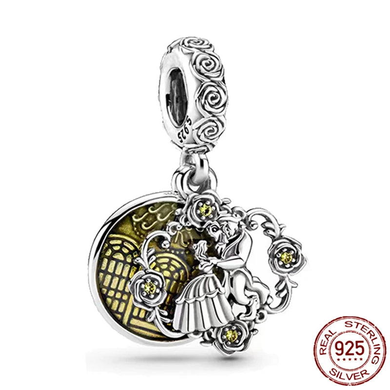 Charm Colgante Bella y Bestia Inspirado en Disney | Plata 925 | Compatible con Pandora