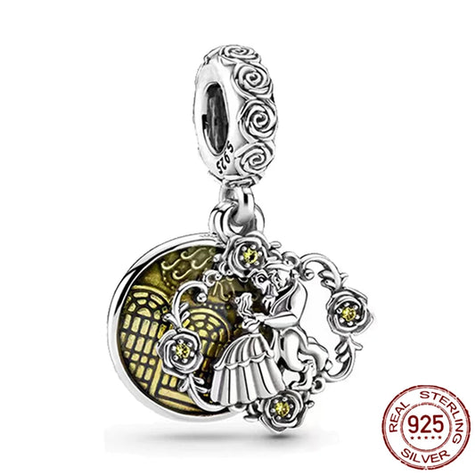 Charm Colgante Bella y Bestia Inspirado en Disney | Plata 925 | Compatible con Pandora