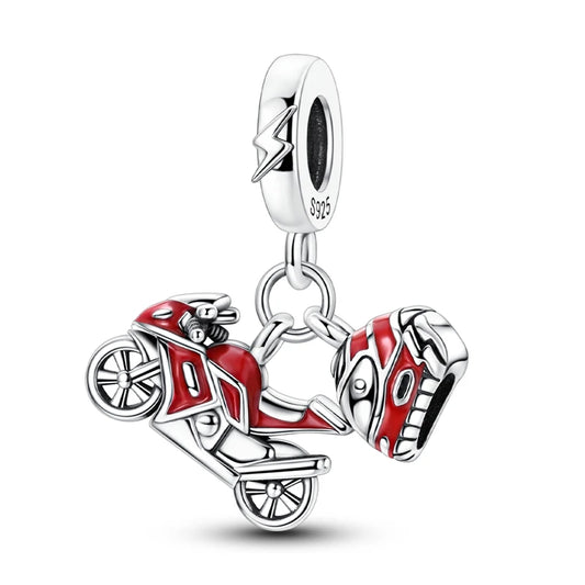 Charm Colgante Moto Roja | Plata 925 | Compatible con Pandora
