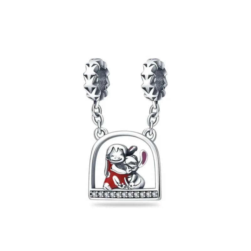 Charm Colgante Abrazo Inspirada en Lilo & Stitch | Plata 925 | Compatible con Pandora