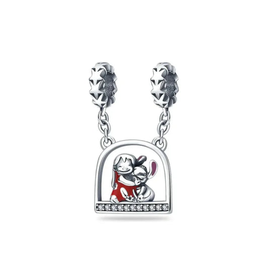 Charm Colgante Abrazo Inspirada en Lilo & Stitch | Plata 925 | Compatible con Pandora