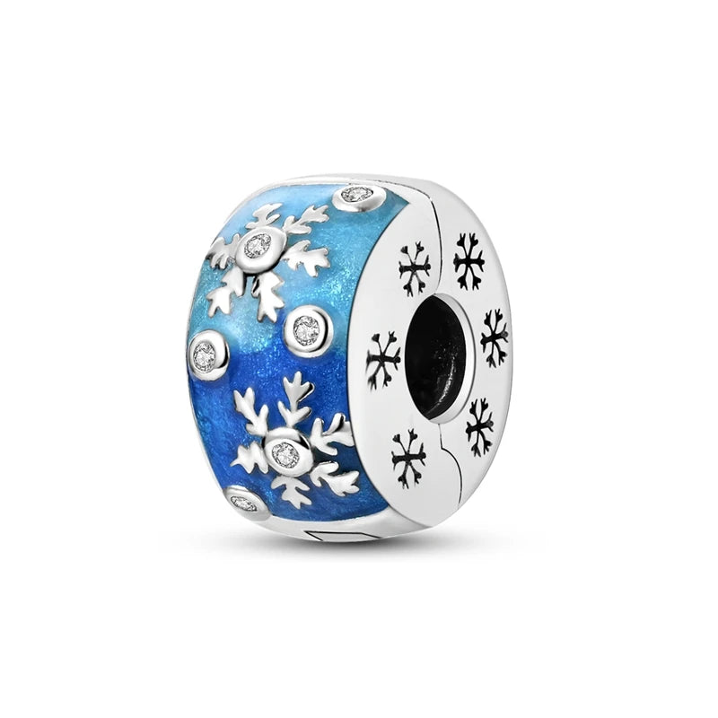 Ciondolo a clip natalizio con fiocco di neve blu | Argento 925 | Compatibile con Pandora