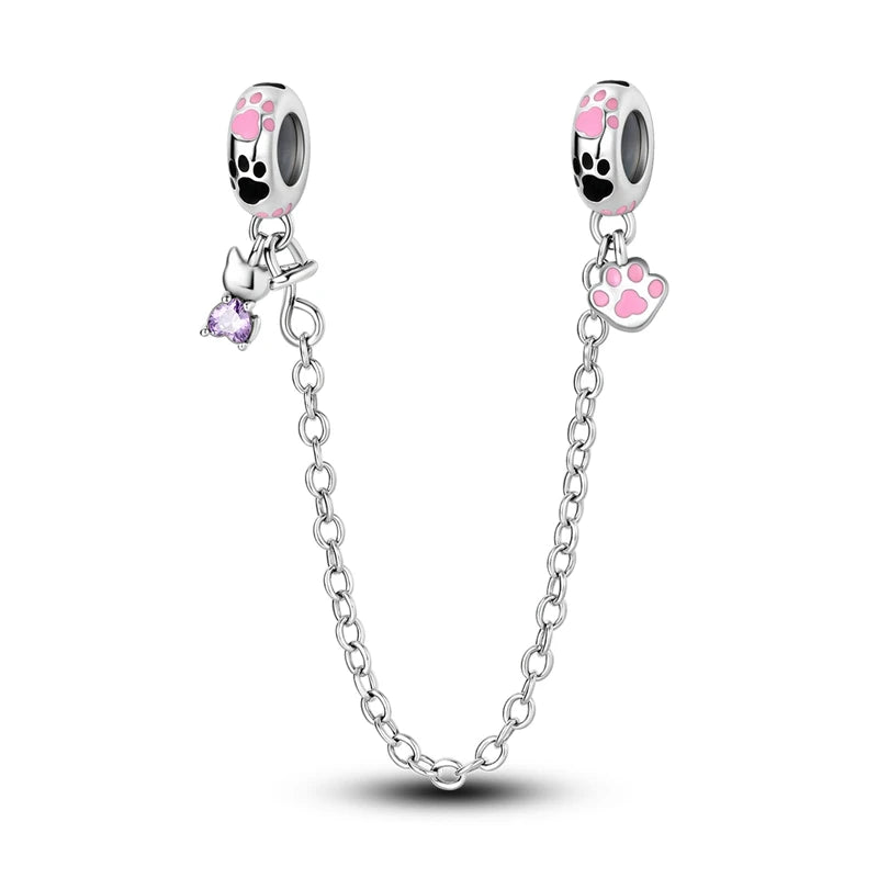Charm Cadena Seguridad Mascota Rosa | Plata 925 | Compatible con Pandora