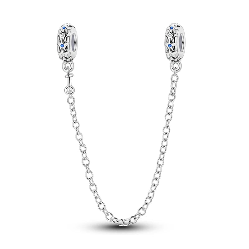Charm Cadena de Seguridad Estrella Azul| Plata 925 | Compatible con Pandora