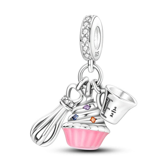 Charm Colgante Cupcake Rosa| Plata 925 | Compatible con Pandora