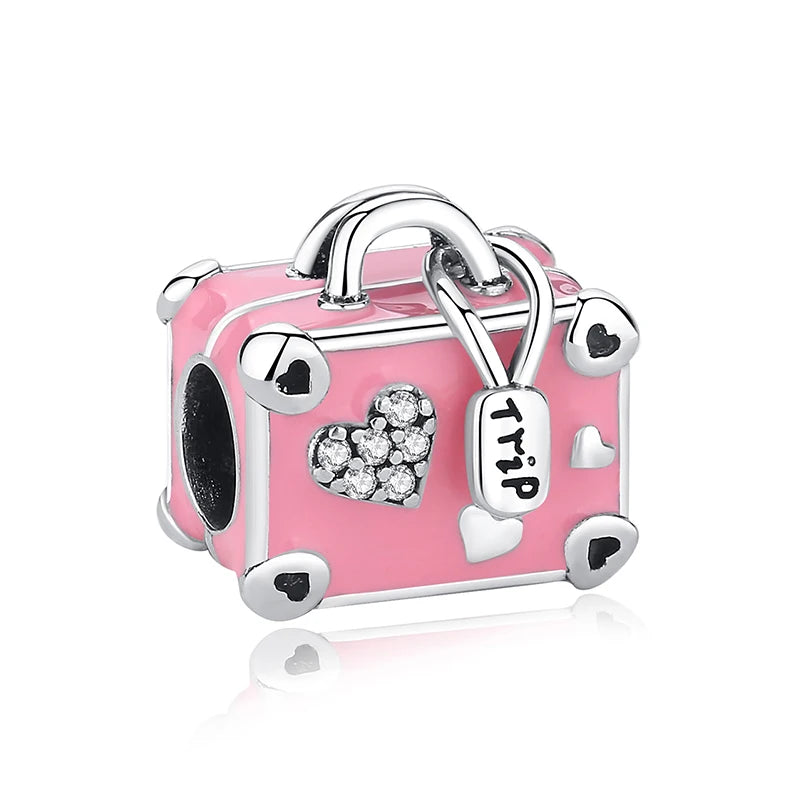 Charm Maleta Rosa Trip | Plata 925 | Compatible con Pandora