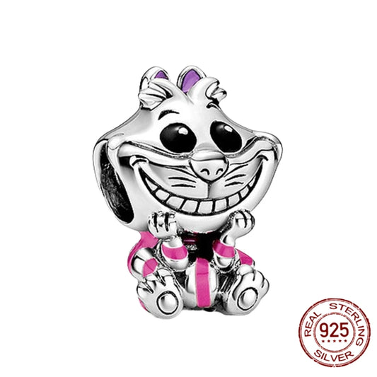 Charm Gato Alicia en el  Pais de las Maravillas Inspirado en Disney | Plata 925 | Compatible con Pandora
